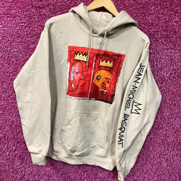 Jean Michel Basquiat Crown King Design Biege Hoodie size Small - Picture 3 of 4